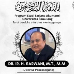 flyer ucapan duka wafatnya Direktur Pascasarjana Unpam Meninggal Kecelakaan di Tol Pejagan