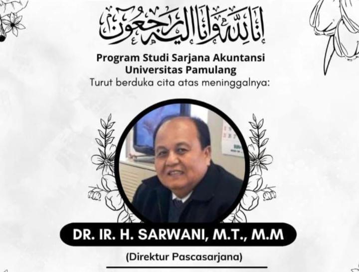 flyer ucapan duka wafatnya Direktur Pascasarjana Unpam Meninggal Kecelakaan di Tol Pejagan