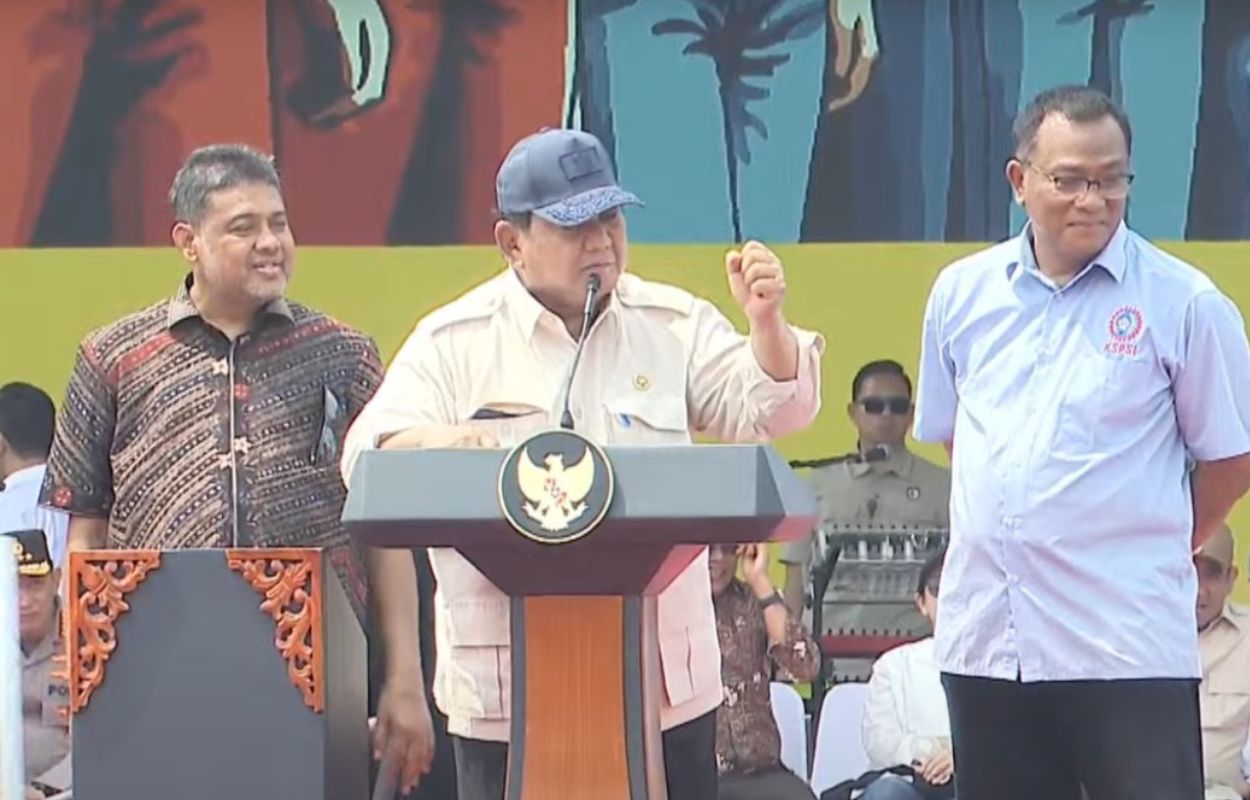 Prabowo Sebut Dirinya Presiden Buruh, Petani, Nelayan, dan Orang Susah Saat Pidato di Hari Buruh